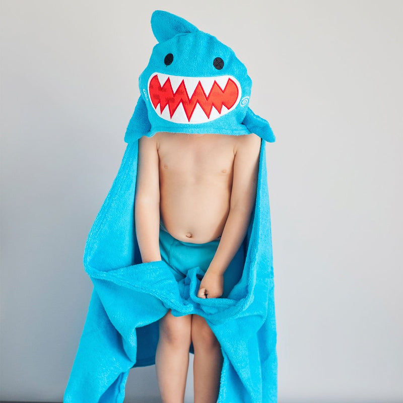 ZOOCCHINI Kids Plush Terry Hooded Bath Towel - Sherman the Shark-1