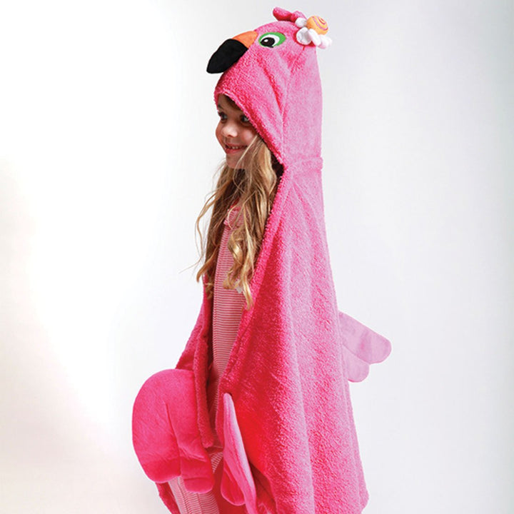 Kids Plush Terry Hooded Bath Towel - Franny the Flamingo