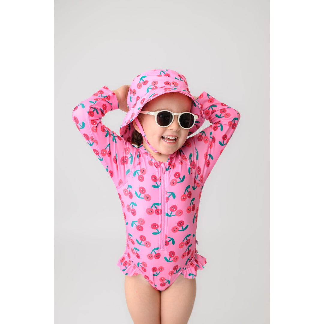 Baby/Toddler Girls Rash Guard One Piece Ruffled Swimsuit - Cherry