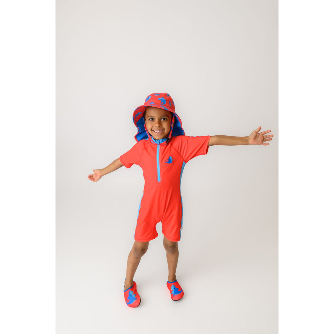 Boys Baby/Toddler Short Sleeve One Piece Solid Swimsuit - Shark / Red