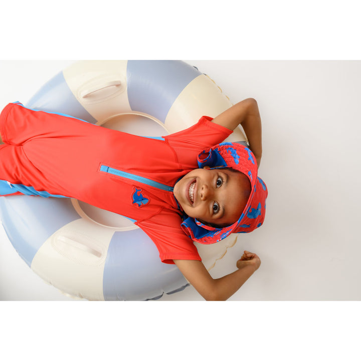 Boys Baby/Toddler Short Sleeve One Piece Solid Swimsuit - Shark / Red
