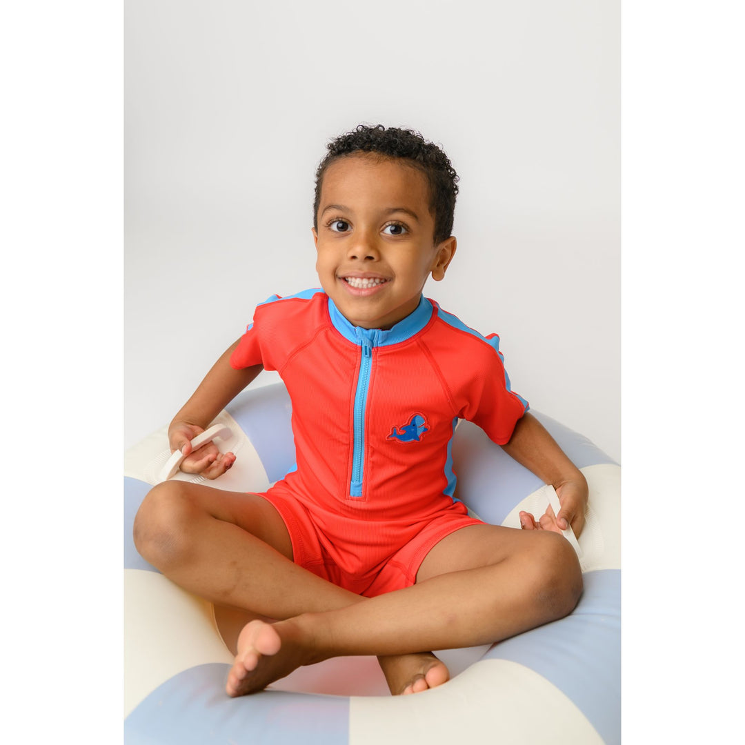 Boys Baby/Toddler Short Sleeve One Piece Solid Swimsuit - Shark / Red