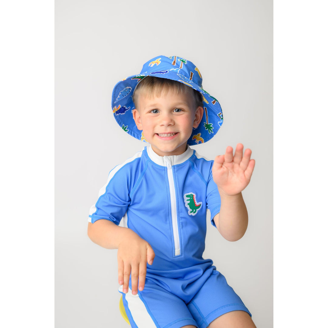 Boys Baby/Toddler Short Sleeve One Piece Solid Swimsuit - Dino / Med Blue