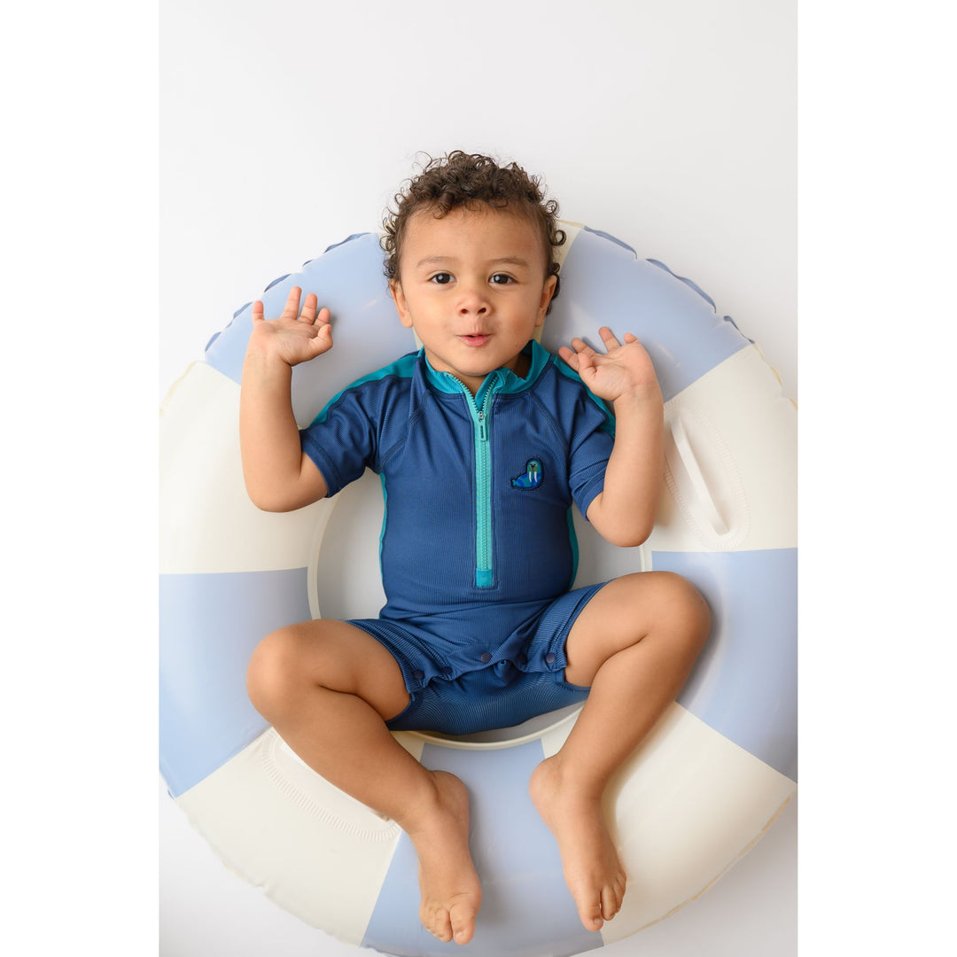 Boys Baby/Toddler Short Sleeve One Piece Solid Swimsuit - Walrus / Dark Blue