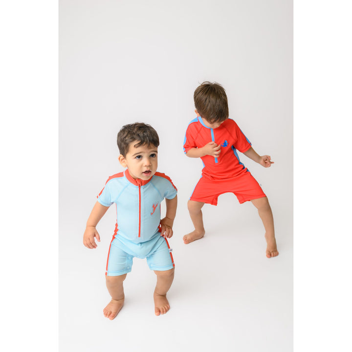Boys Baby/Toddler Short Sleeve One Piece Solid Swimsuit - Shark / Red
