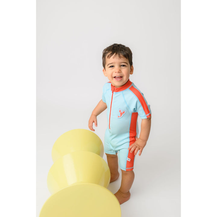 Boys Baby/Toddler Short Sleeve One Piece Solid Swimsuit - Lobster / Light Blue