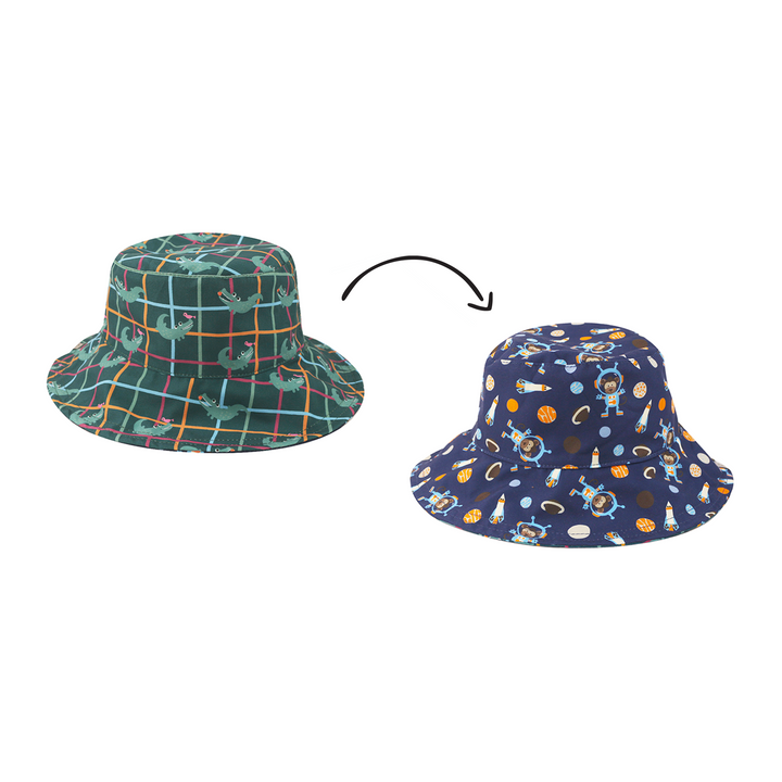 (NEW!) ZOOxFJK Baby/Kids Reversible Patterned Sun Hat - Space Monkey | Alligator