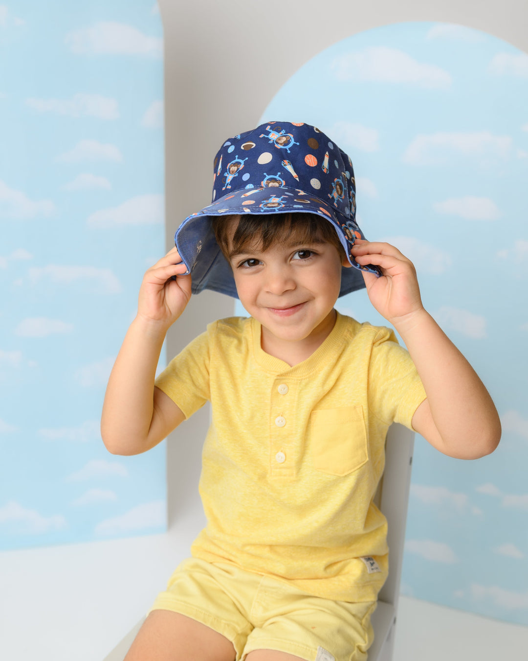 (NEW!) ZOOxFJK Baby/Kids Reversible Patterned Sun Hat - Space Monkey | Alligator