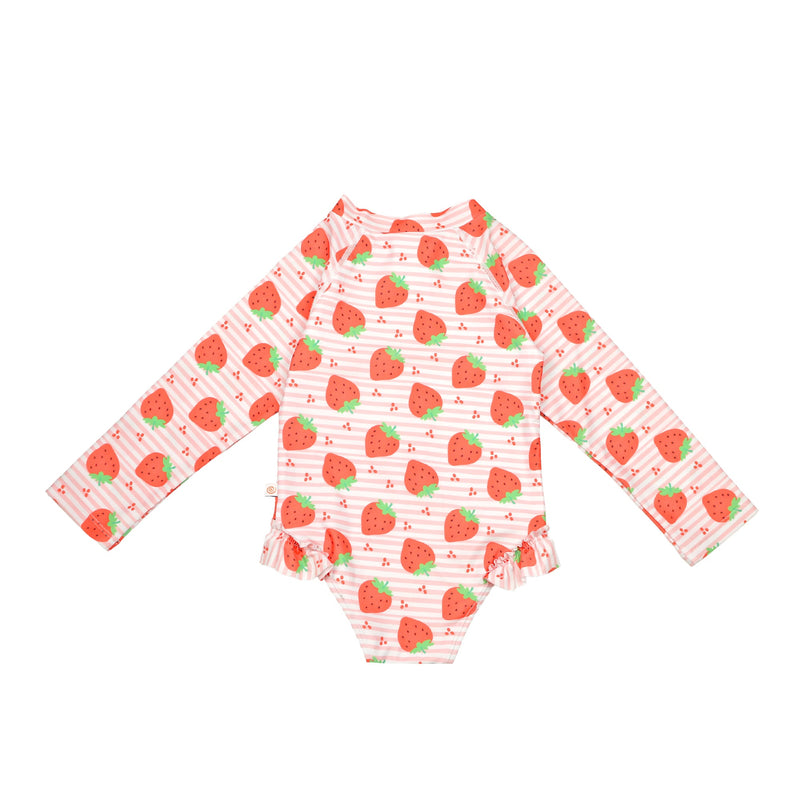 Baby/Toddler Girls Rash Guard One Piece Ruffled Swimsuit - Strawberry