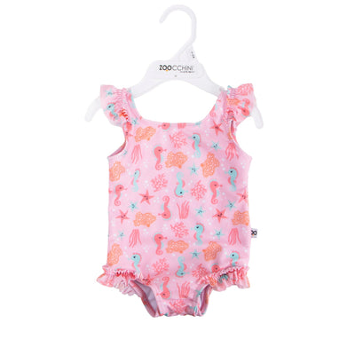 Baby Ruffled One Piece Swimsuit - Seahorse