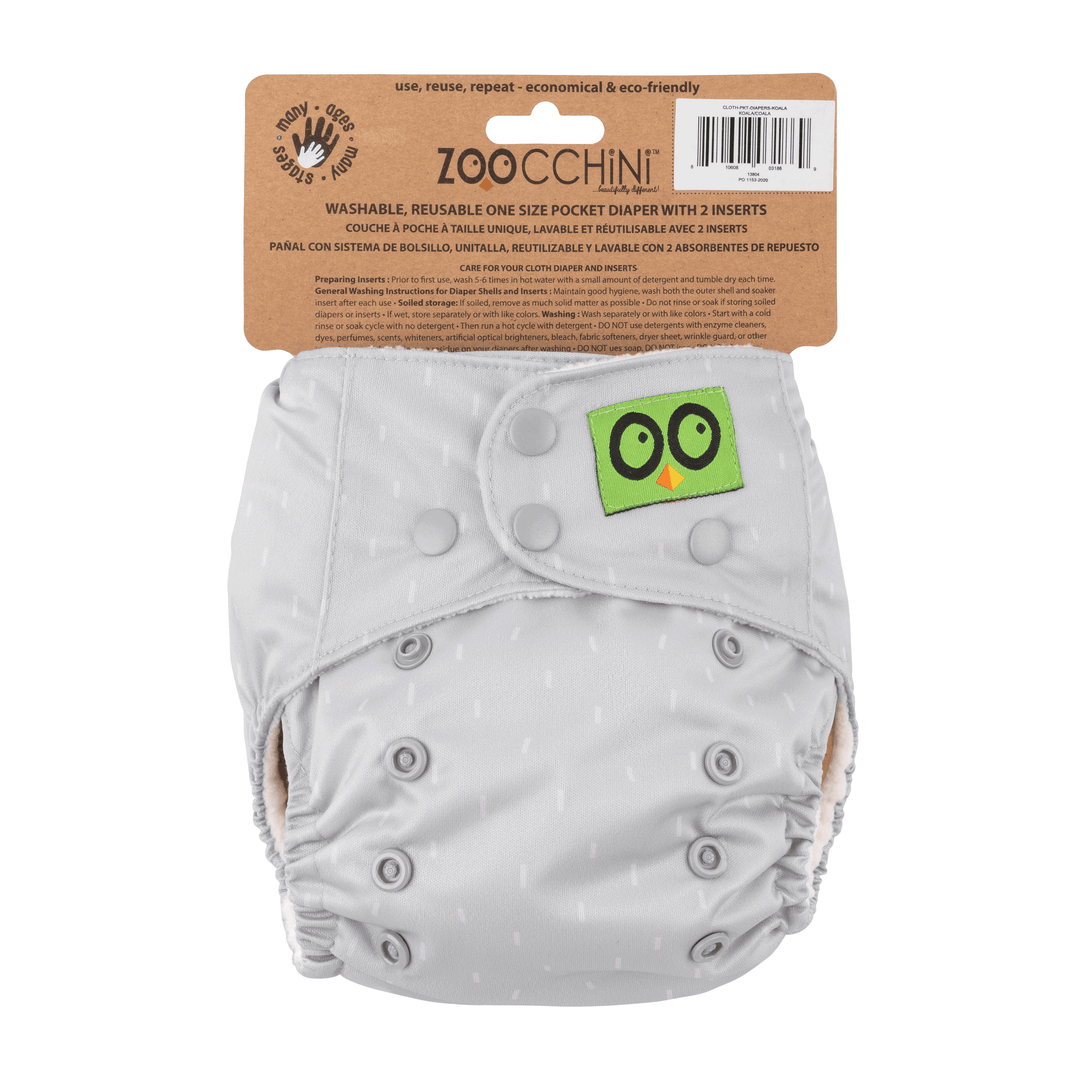 Baby/Toddler Reusable Cloth Pocket Diaper (+2 Inserts) - Kai the Koala