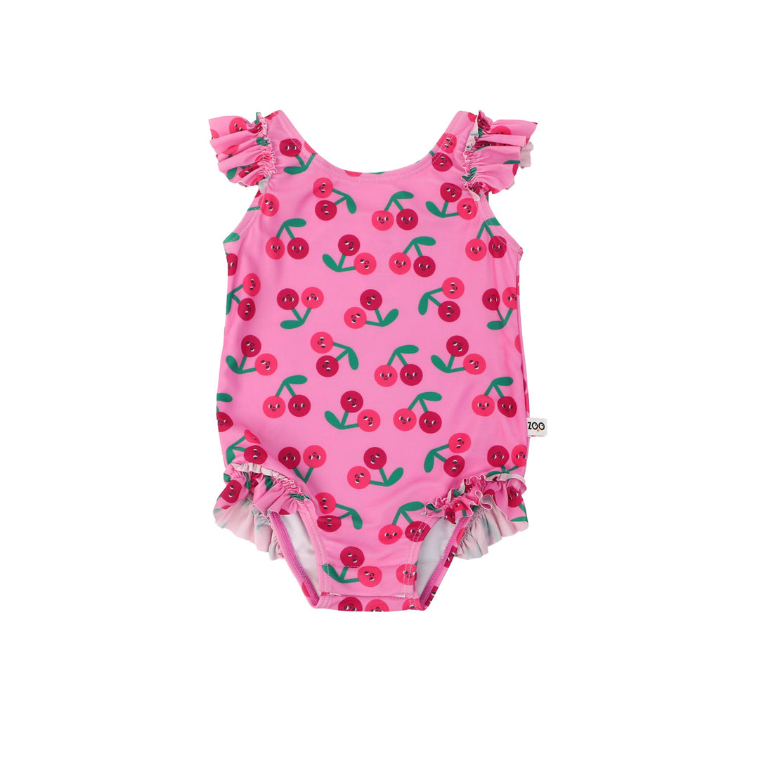 Baby Ruffled One Piece Swimsuit - Cherry