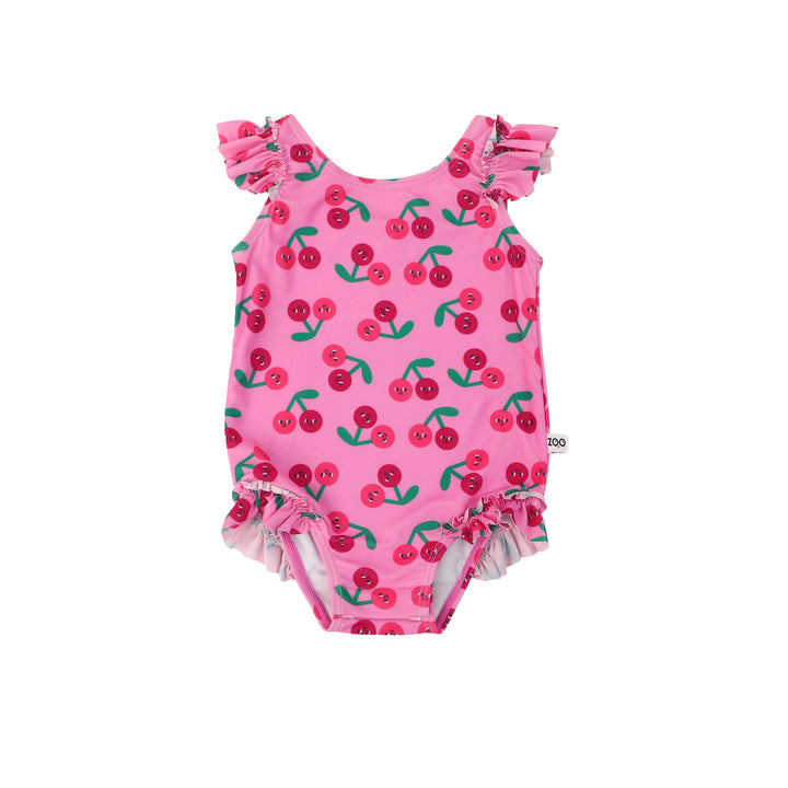 Baby Ruffled One Piece Swimsuit - Cherry