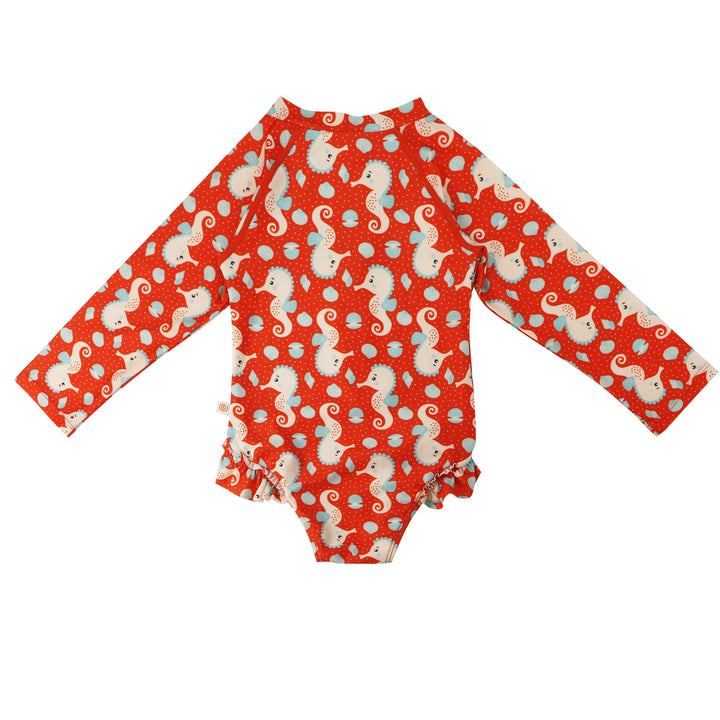 Baby/Toddler Girls Rash Guard One Piece Ruffled Swimsuit - Sally the Seahorse