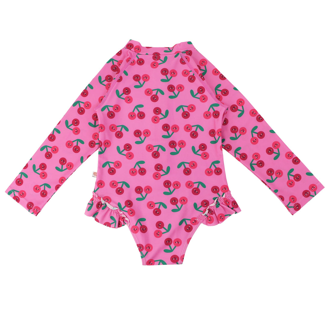 Baby/Toddler Girls Rash Guard One Piece Ruffled Swimsuit - Cherry
