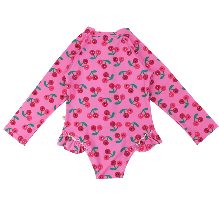 Baby/Toddler Girls Rash Guard One Piece Ruffled Swimsuit - Cherry