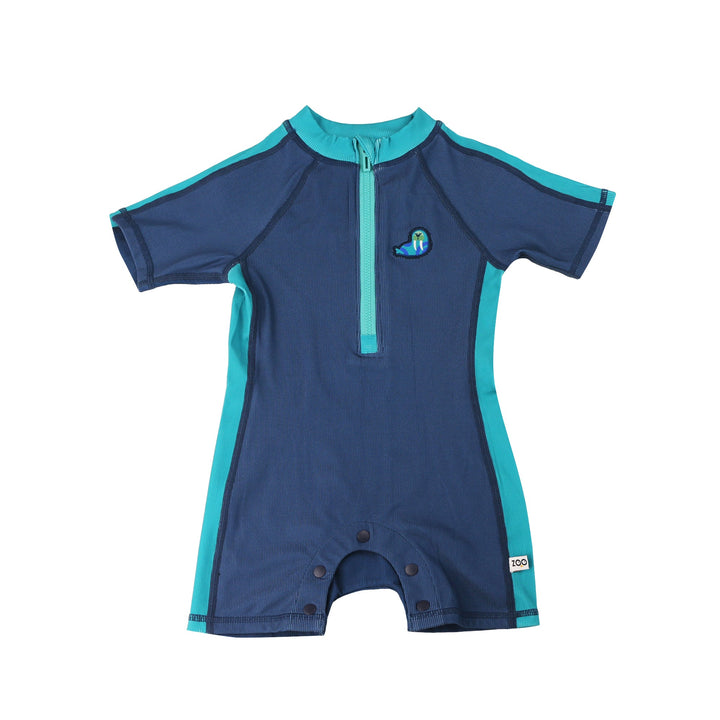 Boys Baby/Toddler Short Sleeve One Piece Solid Swimsuit - Walrus / Dark Blue
