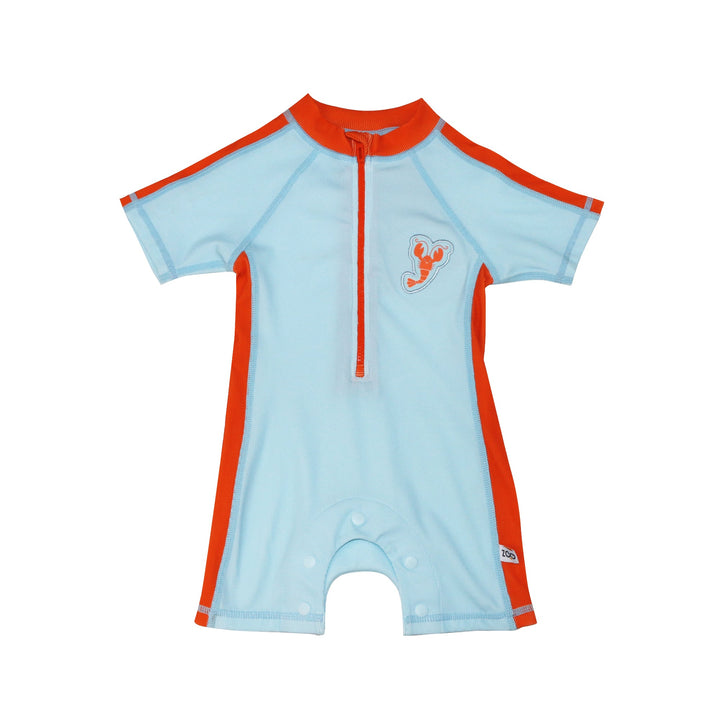 Boys Baby/Toddler Short Sleeve One Piece Solid Swimsuit - Lobster / Light Blue