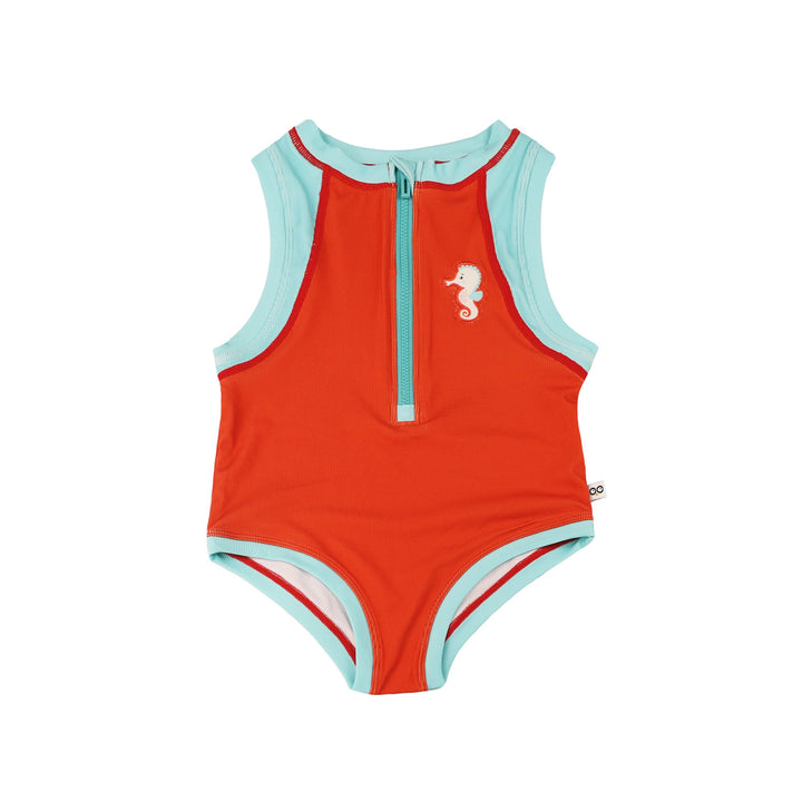 Girls Baby/Toddler Sleeveless One Piece Solid Swimsuit - Sally the Seahorse