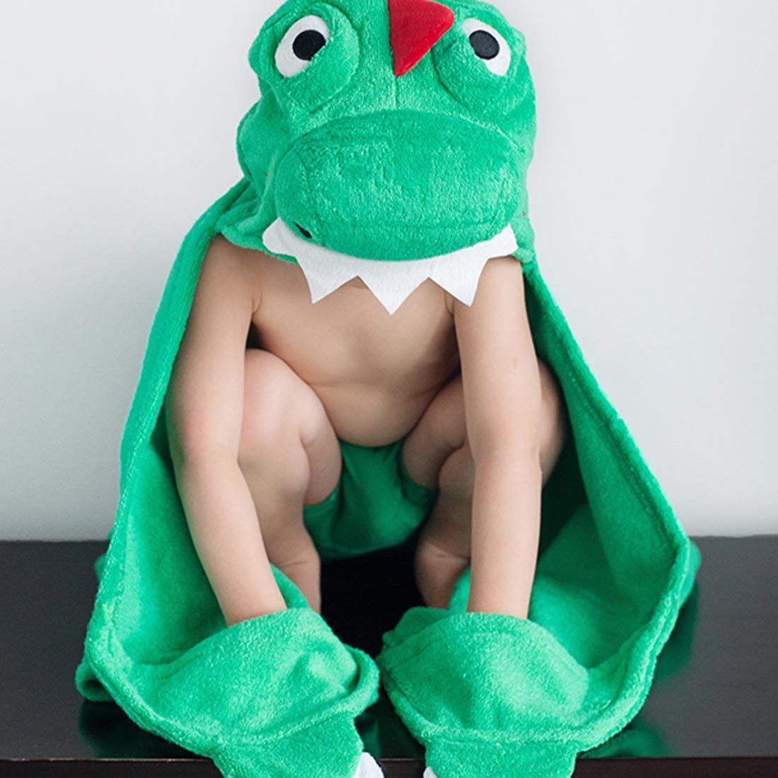 ZOOCCHINI Kids Plush Terry Hooded Bath Towel - Devin the Dinosaur-1