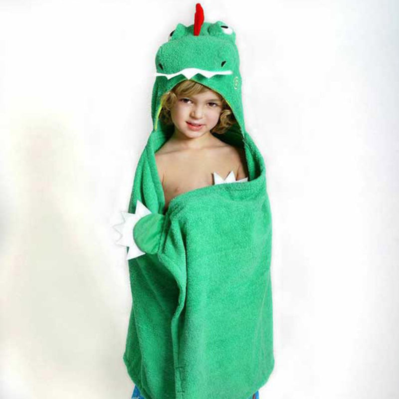 ZOOCCHINI Kids Plush Terry Hooded Bath Towel - Devin the Dinosaur-1