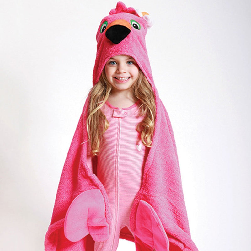 ZOOCCHINI Kids Plush Terry Hooded Bath Towel - Franny the Flamingo-1