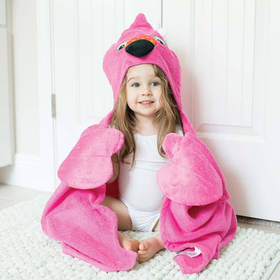 ZOOCCHINI Kids Plush Terry Hooded Bath Towel - Franny the Flamingo-1