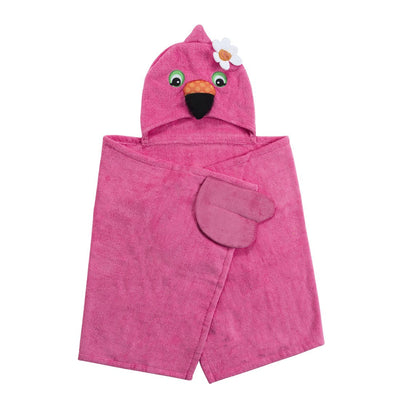 ZOOCCHINI Kids Plush Terry Hooded Bath Towel - Franny the Flamingo-4