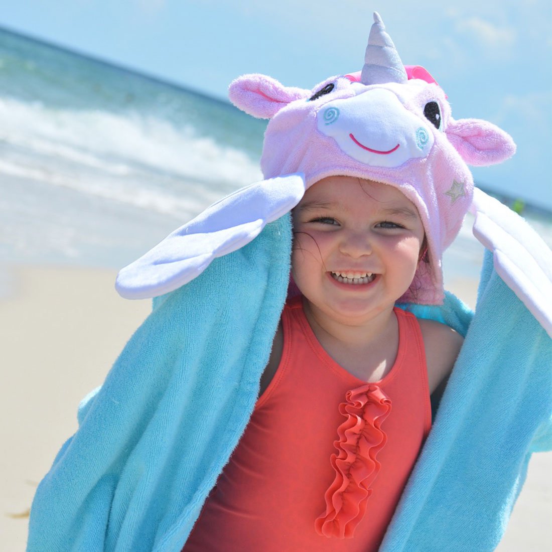 ZOOCCHINI Kids Plush Terry Hooded Bath Towel Allie the Alicorn