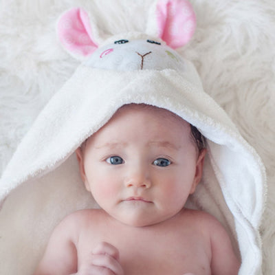 ZOOCCHINI Baby Snow Terry Hooded Bath Towel - Lola the Lamb-1