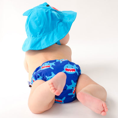 ZOOCCHINI UPF50+ Baby Swim Diaper & Sun Hat Set - Sherman the Shark-1