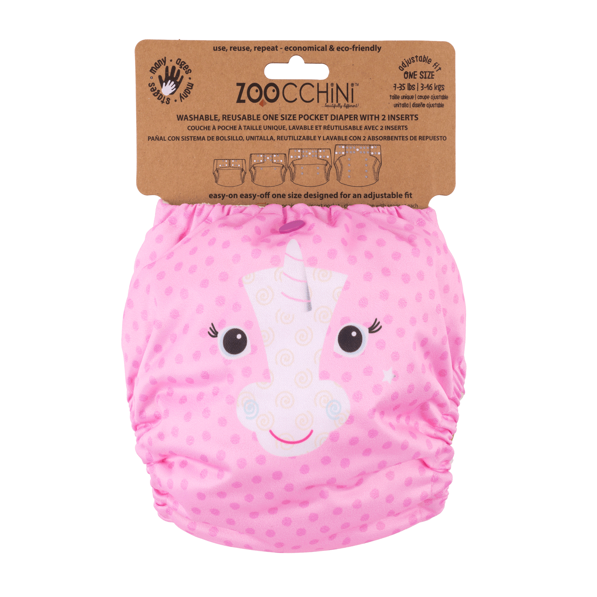 Baby/Toddler Reusable Cloth Pocket Diaper (+2 Inserts) - Allie the Alicorn
